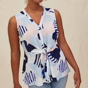 Torrid Georgette Peplum Knot Waist Geometric Top